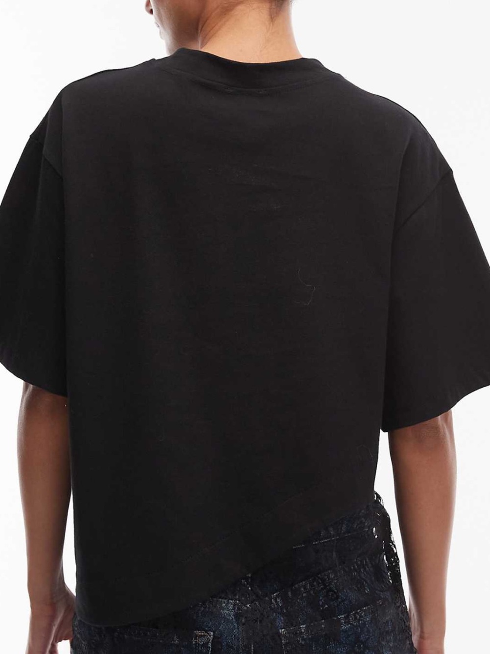ASOS Black Crewneck Top with Lace Hem - Picture 3 of 3